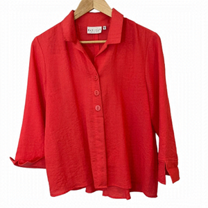 Habitat Button Front Blouse XS Red Pink Oversized Casual Lightweight Shirt Top